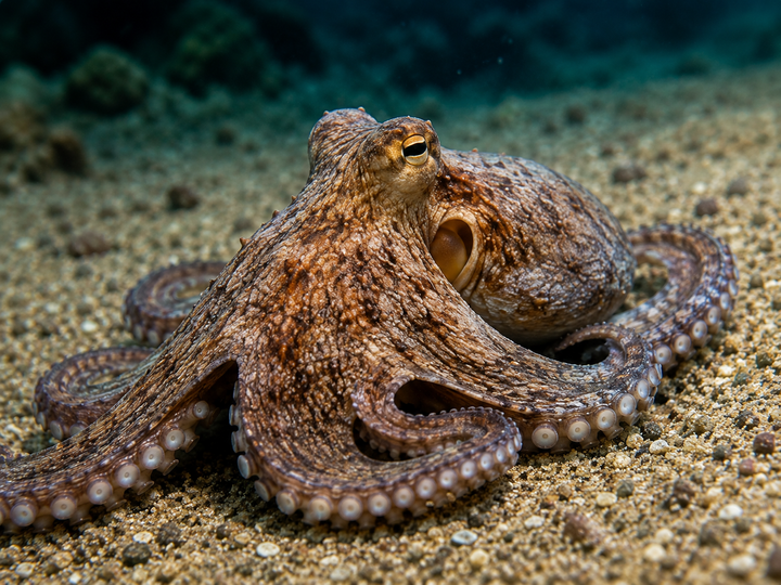 Common octopus on open sand
