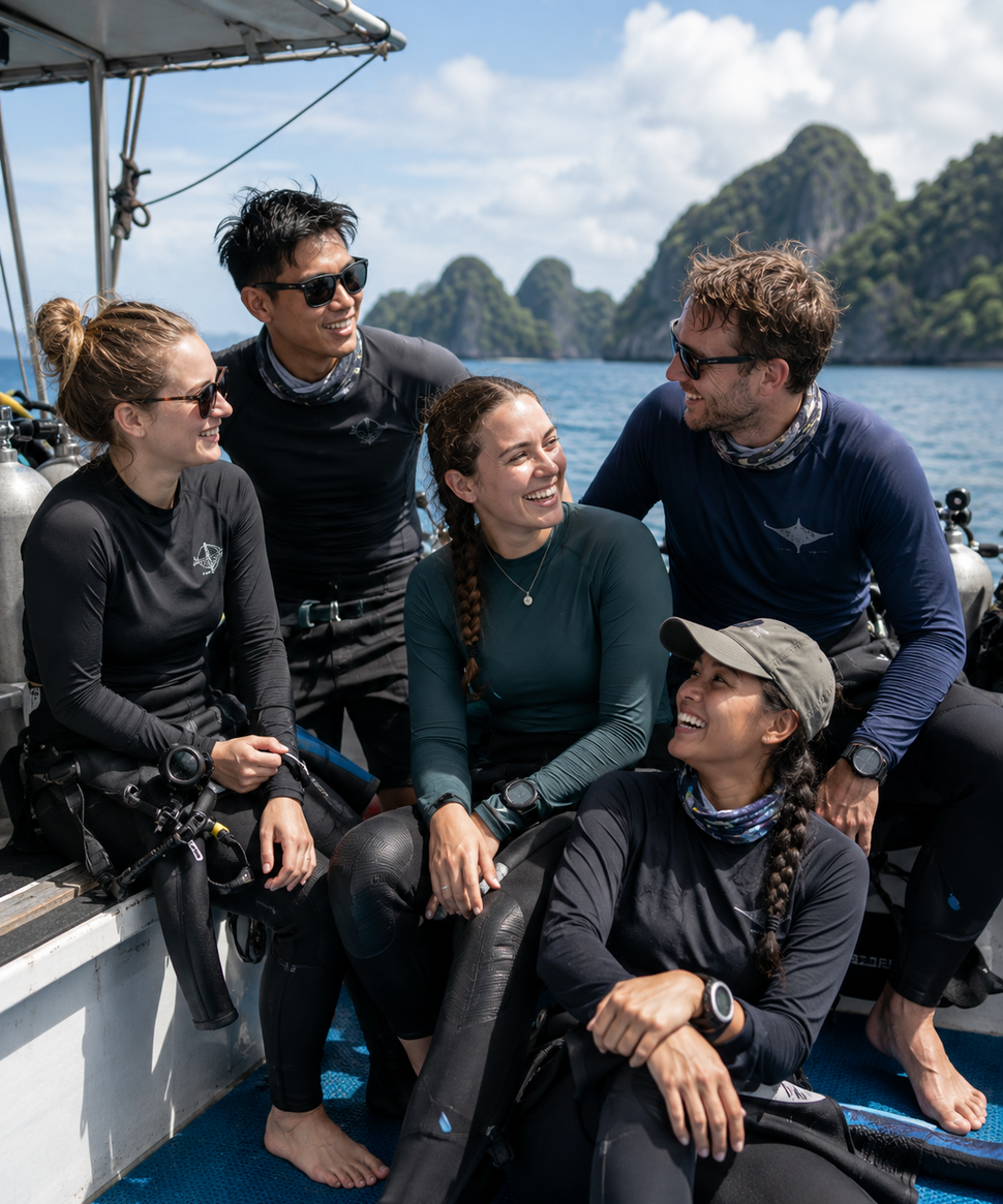 Contributor team on a boat deck